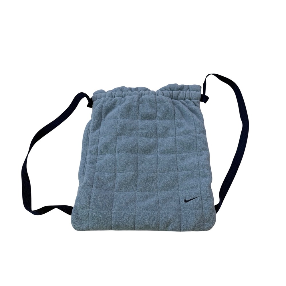 Nike Drawstring Backpack Blue Quilted Fleece Cinch Bag Sporty Y2K Athleisure